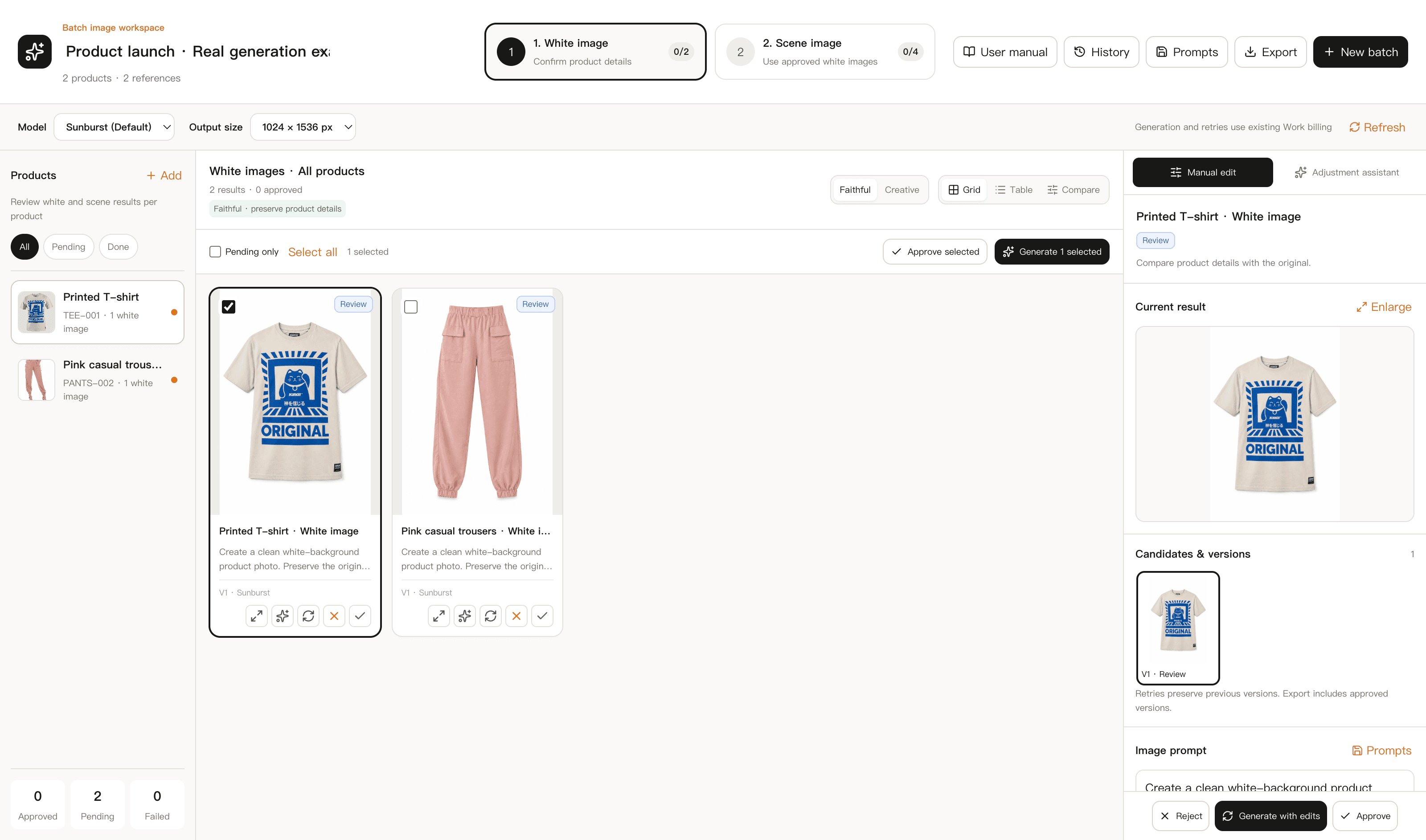 Preview of FaFaFa AI batch product photo review workspace